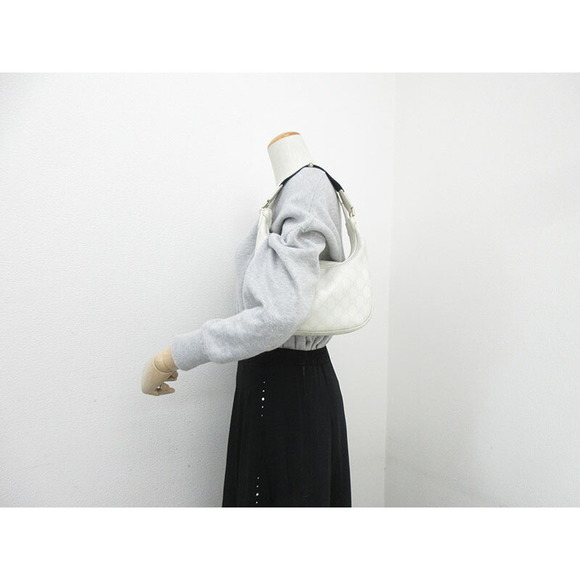 GUCCI GG Supreme Shoulder Bag White Navy Blue Leather - Picture 11 of 11